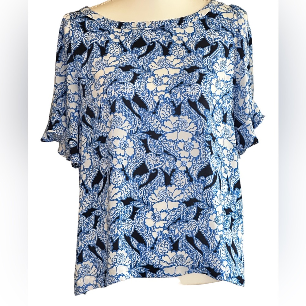 Loft Blue/Navy/White Crew Neck Blouse